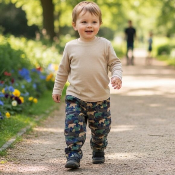 Vintage Baby Gap Bear Print Camo Style Cargo Pants Fully Lined Size 12-18 Months - Picture 1 of 13